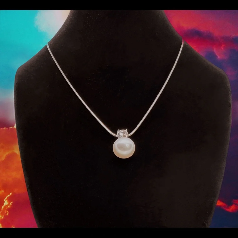 Honora Sterling Silver Cultured Pearl Button & Clear Topaz Pendant - Picture 5 of 5